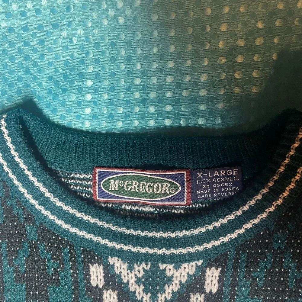 Vintage McGregor Patterned Blue Black Acrylic Knit Crewneck sz XL